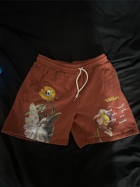Men's Rust Floral Graphic Drawstring Athletic Shorts
